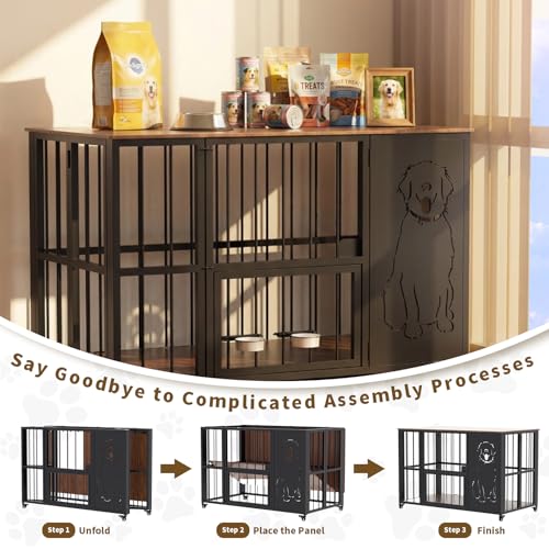 JUNEU 42'' Dog Crate Furniture - No Assembly Collapsible Large Dog Crate, view 3