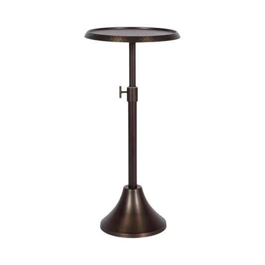 Sanzo Traditional Adjustable-Height Pedestal Drink Table, 11 x 11 x 30, Bronze, Vintage Round Indoor Metal Cocktail Table with Hammered Tabletop for Use as Indoor Plant Stand