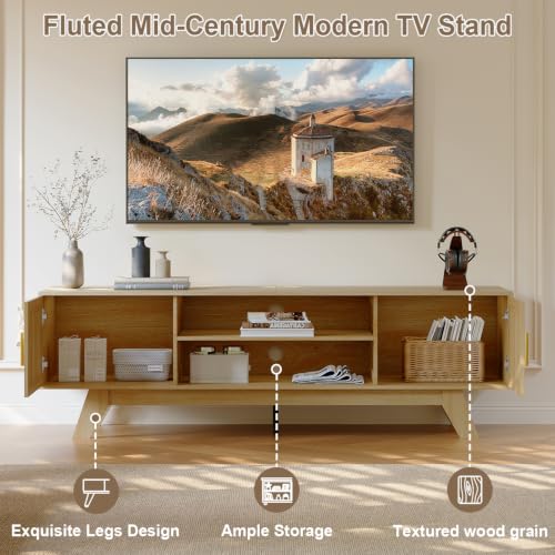 59.5" Fluted TV Stands for 65 Inch TV, Mid Century Modern, view 5
