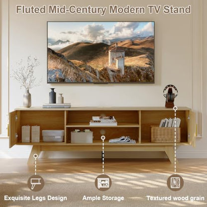 59.5" Fluted TV Stands for 65 Inch TV, Mid Century Modern, view 5