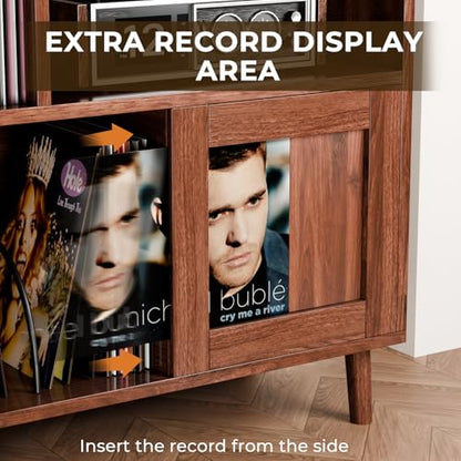 XL Record Player Stand with Sliding Doors,500+ Vinyl Record Storage Cabinet, view 5