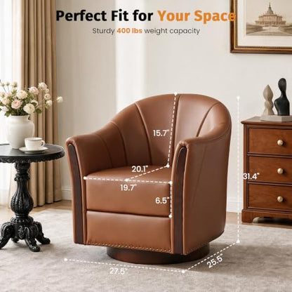 360° Swivel Accent Chair, Faux Leather Swivel Barrel Chairs, view 3