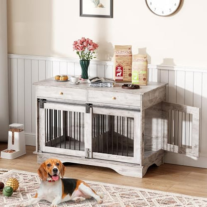 Multi-Functional Large Wooden Dog Crate Furniture – Double Kennel End Table, view 2