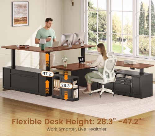Farmhouse L Shaped Executive Electric Standing Desk with 4 Drawers, view 4