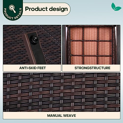 3 Piece Wicker Rocking Chair Patio Furniture Sets, Outdoor Wicker Bistro Rattan Chair Conversation Sets with Cushions and Coffee Table, Navy and Brown