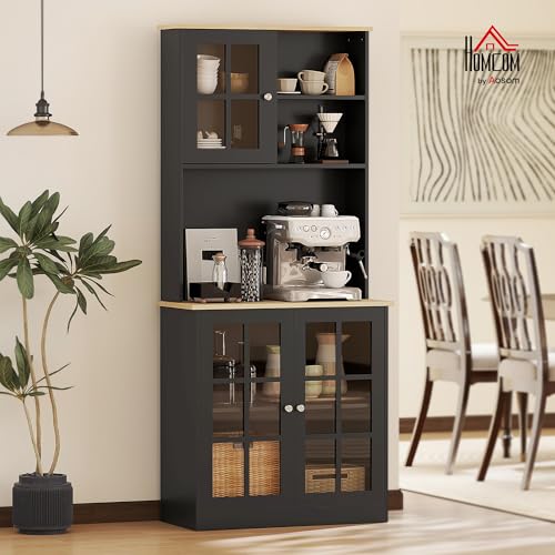 Kitchen Pantry Storage Cabinet 72" with Hutch, Black, view 3
