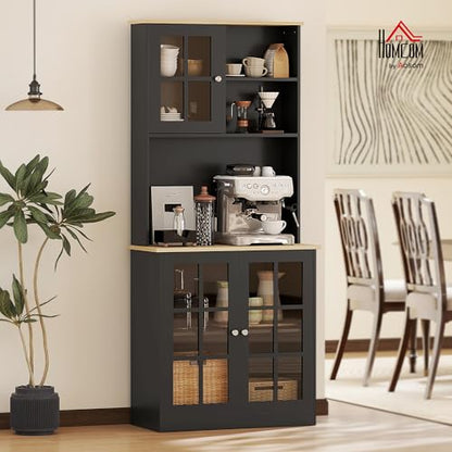 Kitchen Pantry Storage Cabinet 72" with Hutch, Black, view 3