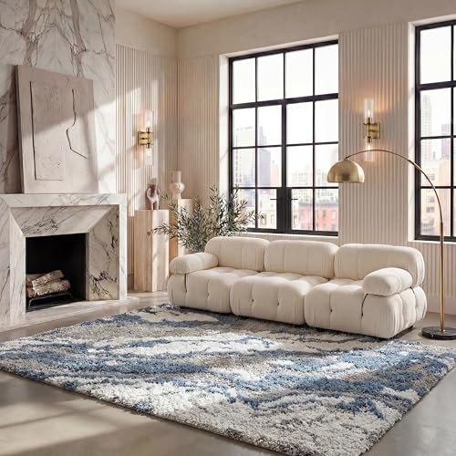 SAFAVIEH Horizon Shag Rug 9'x12', Soft Plush Modern Grey & Blue HZN890G, view 2
