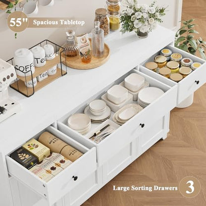 55" Kitchen Buffet Cabinet with Storage, Sideboard with Drawer, White, view 6