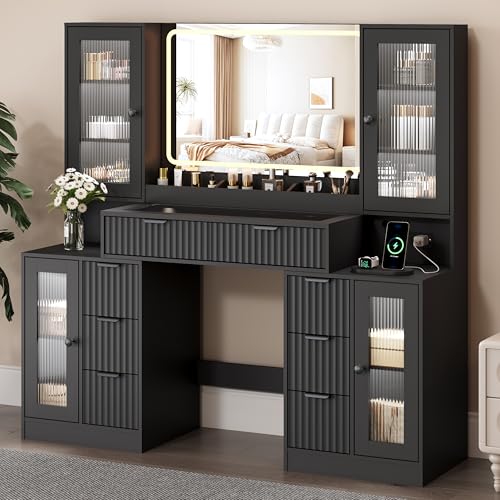55" Vanity Desk with Mirror & Lights, view 2