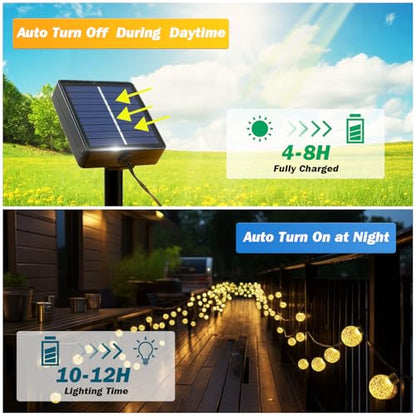 Solar Lights Outdoor Waterproof, 2 Pack Total 120LED 72FT Solar String Lights for Outside with 8 Modes, Outdoor String Lights Crystal Globe Patio Lights for Garden Yard Party Decor (Warm White)