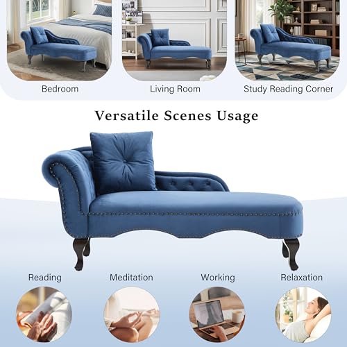 62'' Velvet Chaise Lounge Indoor with 1 Pillow and Nailhead Trim, view 7