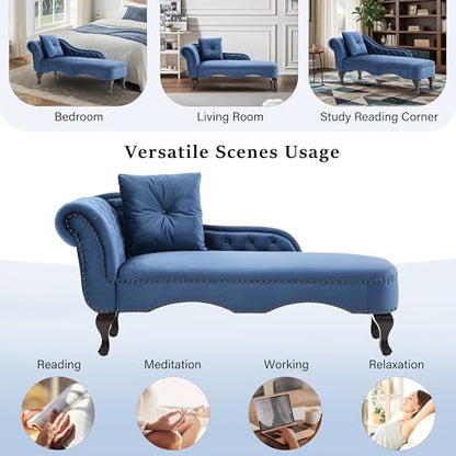 62'' Velvet Chaise Lounge Indoor with 1 Pillow and Nailhead Trim, view 7