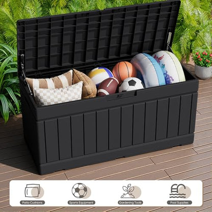 78 Gallon Outdoor Deck Box Large Resin Storage Box for Patio Furniture Cushions and Garden Tools (Black)