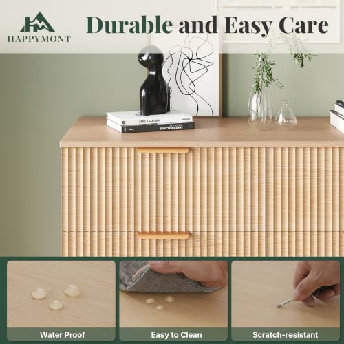 6 Drawer Dresser for Bedroom, Fluted 39.4" Wide Chest of Drawers, Wooden Dresser, view 6