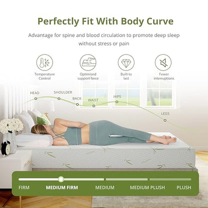 EGOHOME 8 Inch Twin Mattress Medium Firm, Green Tea Memory Foam Mattress, view 5