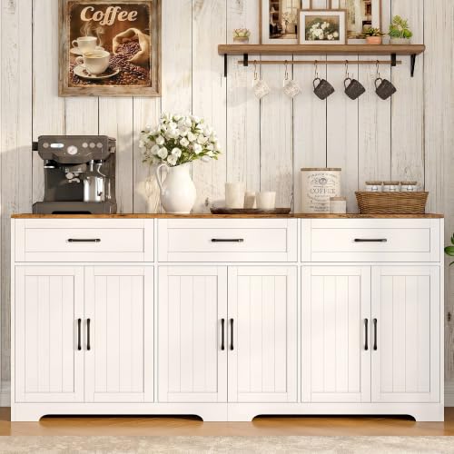 71" Farmhouse Sideboard Buffet Cabinet 3 Drawers & 6 Doors, White, view 3