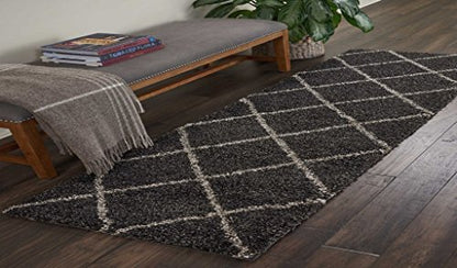 Home Brisbane Charcoal 2'2" x 7'6" Area Rug - Easy Clean, Non Shedding, Bed Room, Living Room, Dining Room, Kitchen (8' Runner)