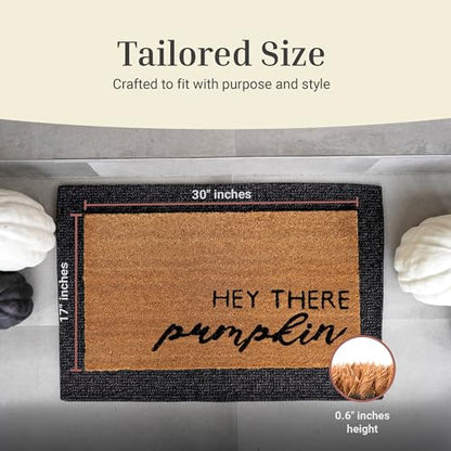 Fall Door Mat - Welcome Mat for Front Door with Non-Slip Backing - Durable Doormat - Perfect for Outside Entrance and Entryway Matt - Outdoor/Indoor - Hey There Pumpkin - 17" x 30"