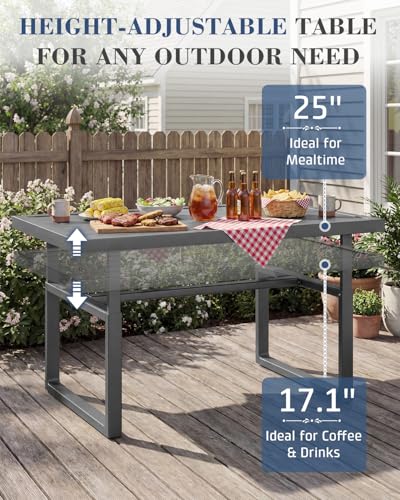 Aluminum Patio Furniture Set, 8 Seats Modern Outdoor Furniture with Adjustable Table, 7 Pieces Metal Conversation Sectional Sofa, Light Gray
