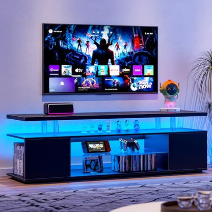 TV Stand for 70 Inch TV LED Gaming Entertainment Center Media Storage Console Table with Large Side Cabinet for Living Room Black