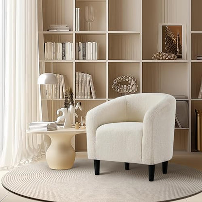 Yaheetech Sherpa Accent Chairs, Compact Furry Barrel Chairs with a Curved Silhouette for Small Spaces, Living Room, Bedroom, Ivory