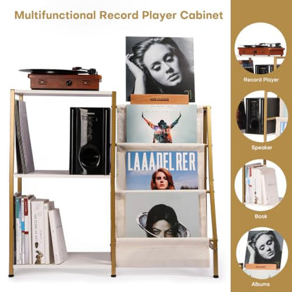 Stand for Record Player, 3 Tier Vinyl Record Storage with Now Playing Holder, view 4