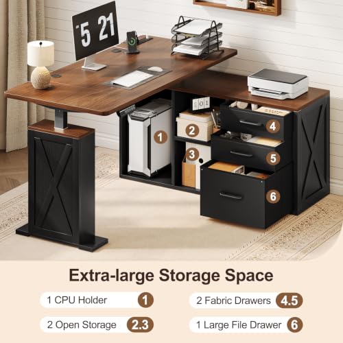 L Shaped Standing Desk - Farmhouse Smart Computer Desk with Storage, view 5
