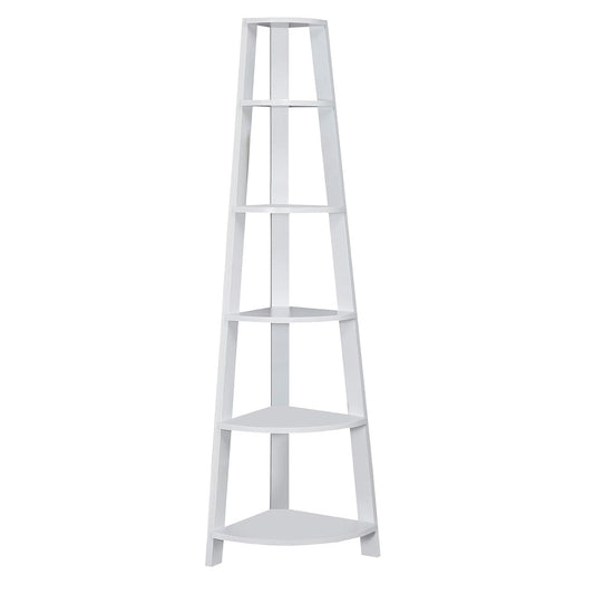Monarch Specialties I 2496 Bookshelf, Bookcase, Etagere, Corner, 5 Tier, 72"H, Office, Bedroom, Laminate, White, Contemporary, Modern