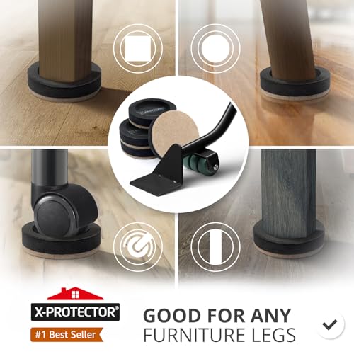 Felt Furniture Sliders for Hardwood Floors & Furniture Lifter Tool Set - 4 PCS 3 1/2" Sliders for Furniture with Furniture Jack. Move Your Furniture Easily with Premium Furniture Movers!