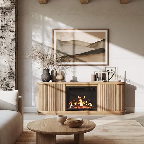 67" TV Stand with Electric Fireplace Heater - Camel, view 7