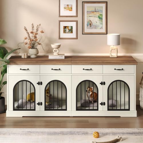 70'' Double Dog Crate Furniture, Indoor Dog Kennel TV Stand,White, view 2