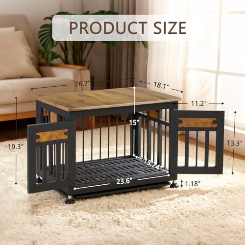 Dog Crate Furniture，26" Dog Kennel Furniture with Indestructible Metal, view 4