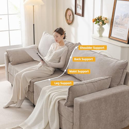 53'' Loveseat Sofa with All Seats Storage, Modular Sectional Couch with Deep Seat,Oversized Comfy Couch with Throw Pillows,Single Sofa Chair for Living Room,Bedroom,Chenille,Khaki