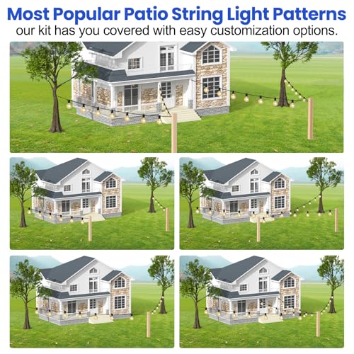 String Light Hanging Kits, 300FT Coated Stainless Steel 304 Wire Rope, Outdoor Light Guide Wire, Globe String Light Suspension Kit Included Turnbuckles, Enough Accessories, Use Manual