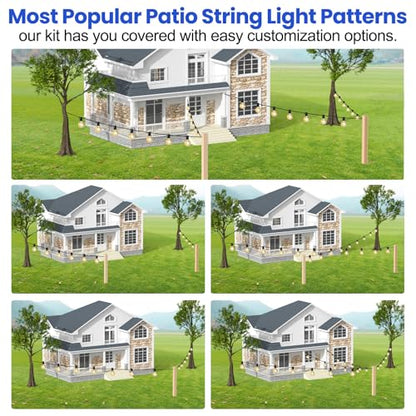 String Light Hanging Kits, 300FT Coated Stainless Steel 304 Wire Rope, Outdoor Light Guide Wire, Globe String Light Suspension Kit Included Turnbuckles, Enough Accessories, Use Manual