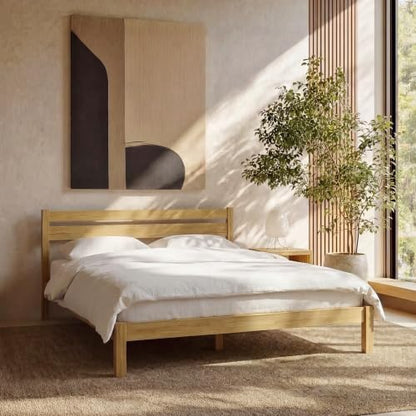 Full Bed Frame with Headboard Classic Wood Platform, Noise Free, view 2