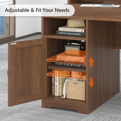 65" Farmhouse Computer Desk with Drawers and Printer Stand for Home Office, view 7