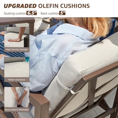 Patio Furniture Sets, 4 Pieces Outdoor Furniture Modern Metal Patio Sectional Sofa Conversation Set,2 Motion Rocking Chairs,6.5" Olefin Cushions for Yard,Porch,Poolside