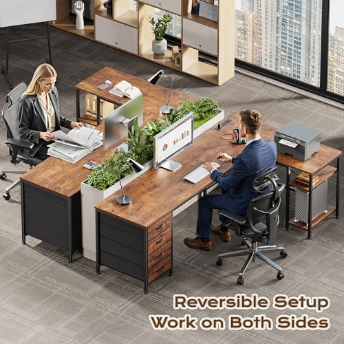 63 Inch L Shaped Desk with Fabric Drawers, view 4