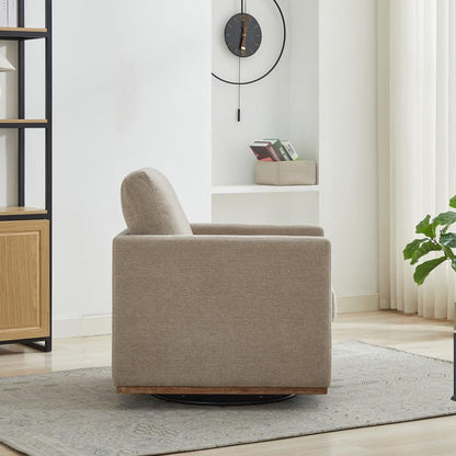 Swivel Accent Chair, 360 Degree Square Swivel Chair for Living Room, Mid Century Modern Upholstered Barrel Chair,Comfy Sofa Armchairs for Bedroom,Nursery,Chenille, Taupe