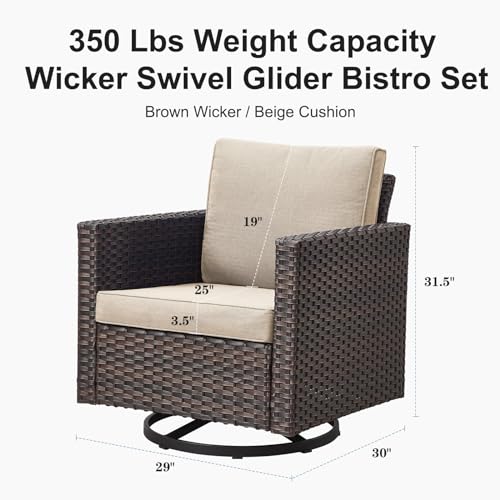 Wicker Chairs Outdoor Bistro Set Oversize Patio Swivel Rocker, Rattan Outdoor Seating Set of 2 Swivel Glider Chairs Wicker Furniture for Porch Deck Backyard with Water-Resistant