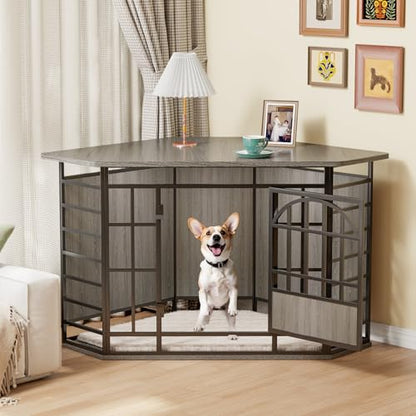 52" Corner Dog Crate Furniture, Gray, view 5