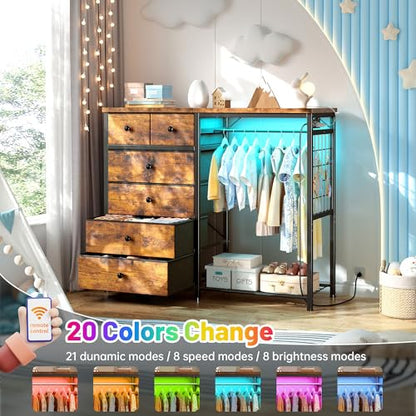 49.2" W Dresser with Hanging Rack & 6 Drawers, Grid Panel & 4 Hooks, view 5