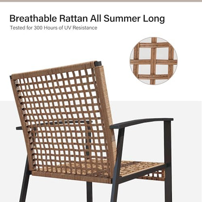 Outdoor Patio Loveseat with Coffee Table Set of 2, 2 Pieces Comfortable Oversized Wicker Furniture Conversation Set, Rattan Bistro Set for Backyard, Porch, Garden and Poolside, Beige