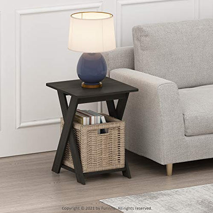 Modern Simplistic Side Table, 2-Tier Square End Table with Lower Open Shelf and X-Legs, Criss-Crossed Night Stand, Bedside Table, for Living Room, Bedroom, Espresso
