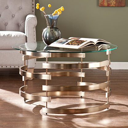 Belmar Contemporary Round Glass Top Coffee Table, Champagne