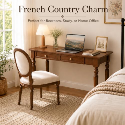 Walnut Writing Desks with Drawers, 47" French Country Style, view 4