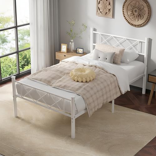 Twin Size Bed Frame with Headboard, Heavy Duty Bedframe with Strong Metal Slats, view 5