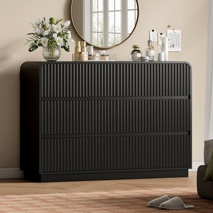 Black Dresser Fluted 6 Drawers Dresser for Bedroom, view 2